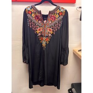 Johnny Was Black Flowing 3/4 Sleeve Embroidered BLouse